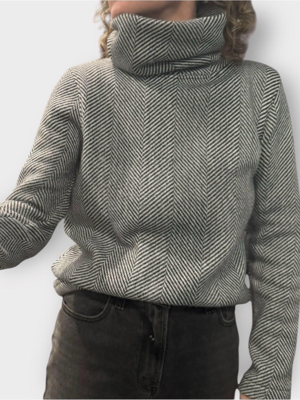 J.Crew Herringbone Funnel Neck Fleece Pullover Gray Black Women’s Small Cozy